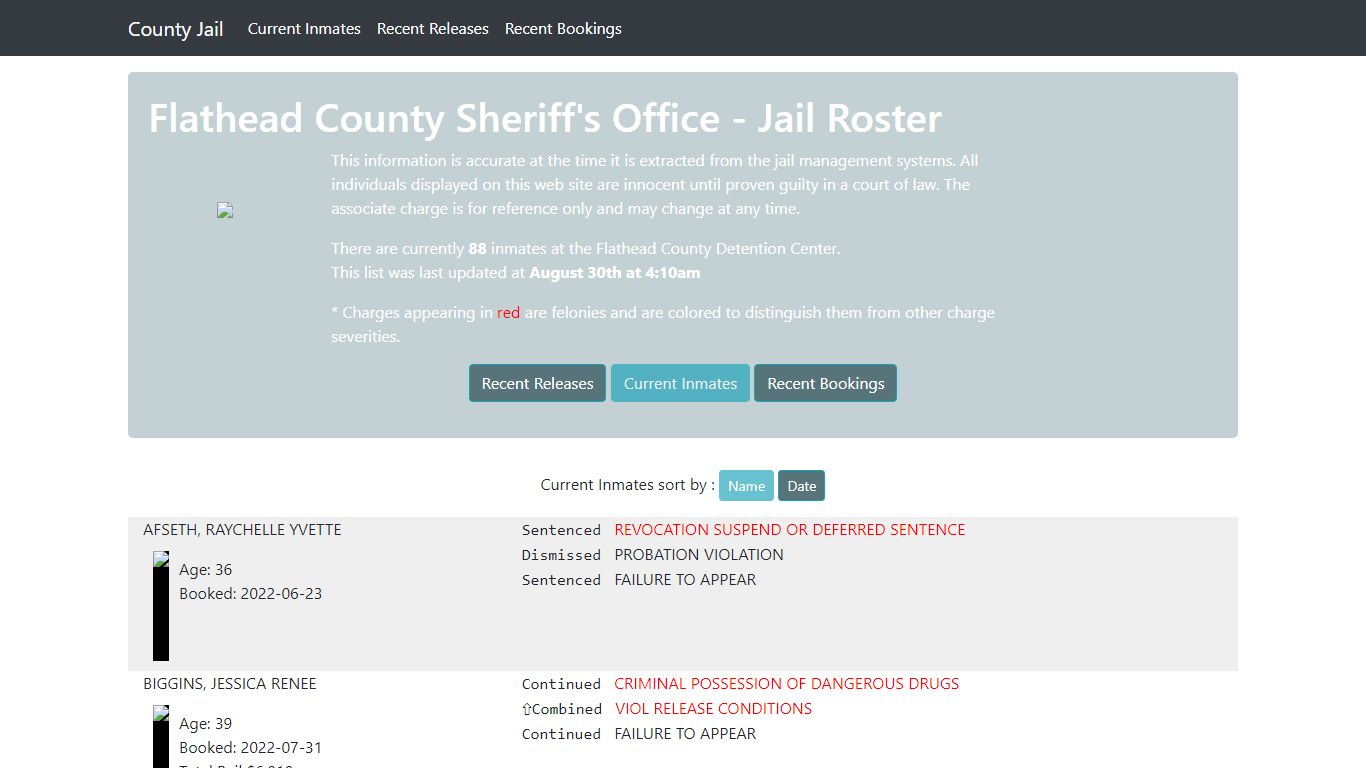 Flathead County Sheriff's Office - Jail Roster - Montana